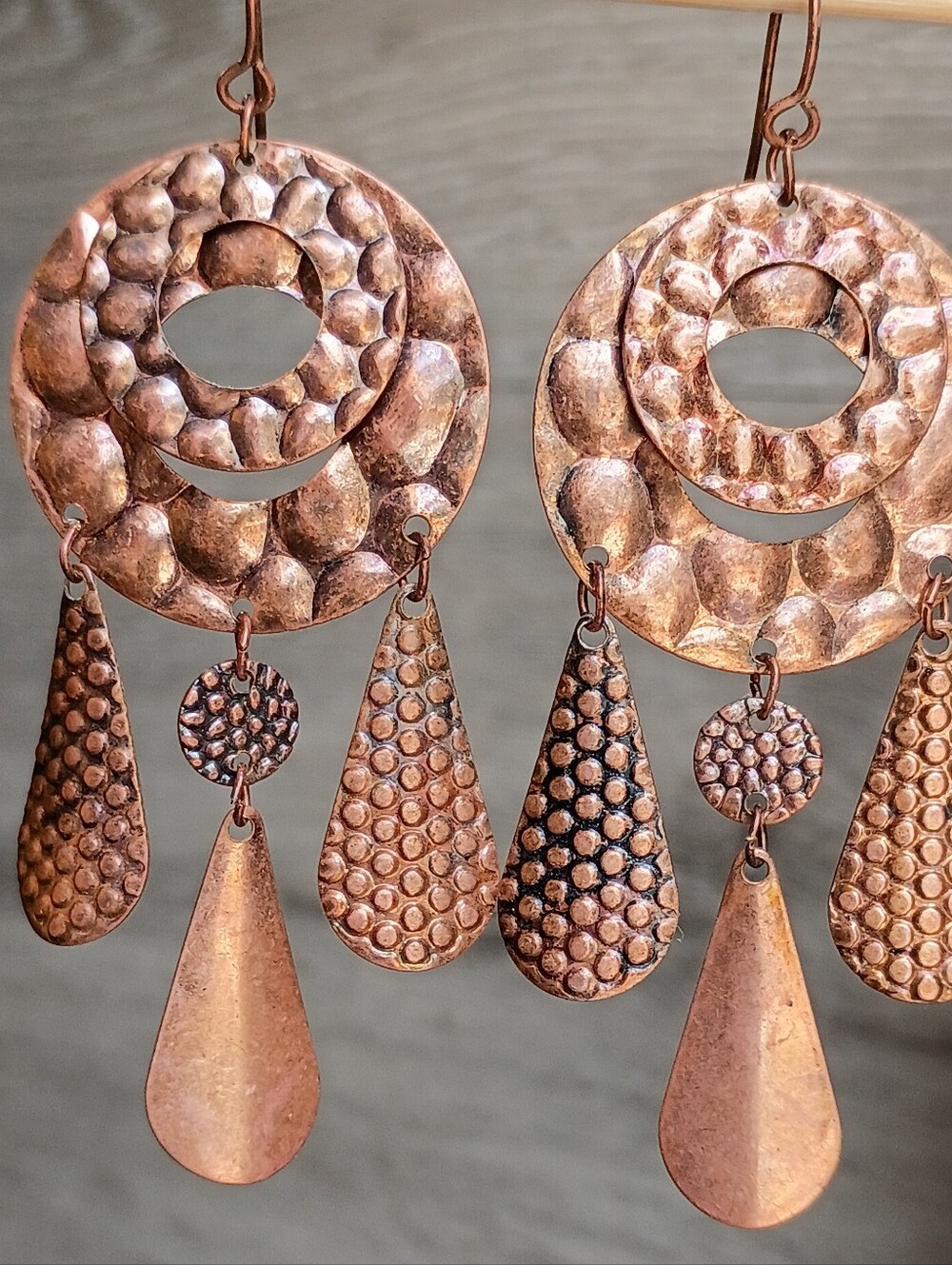 Copper Dangled Earrings Pierced 3" Bohemian Western